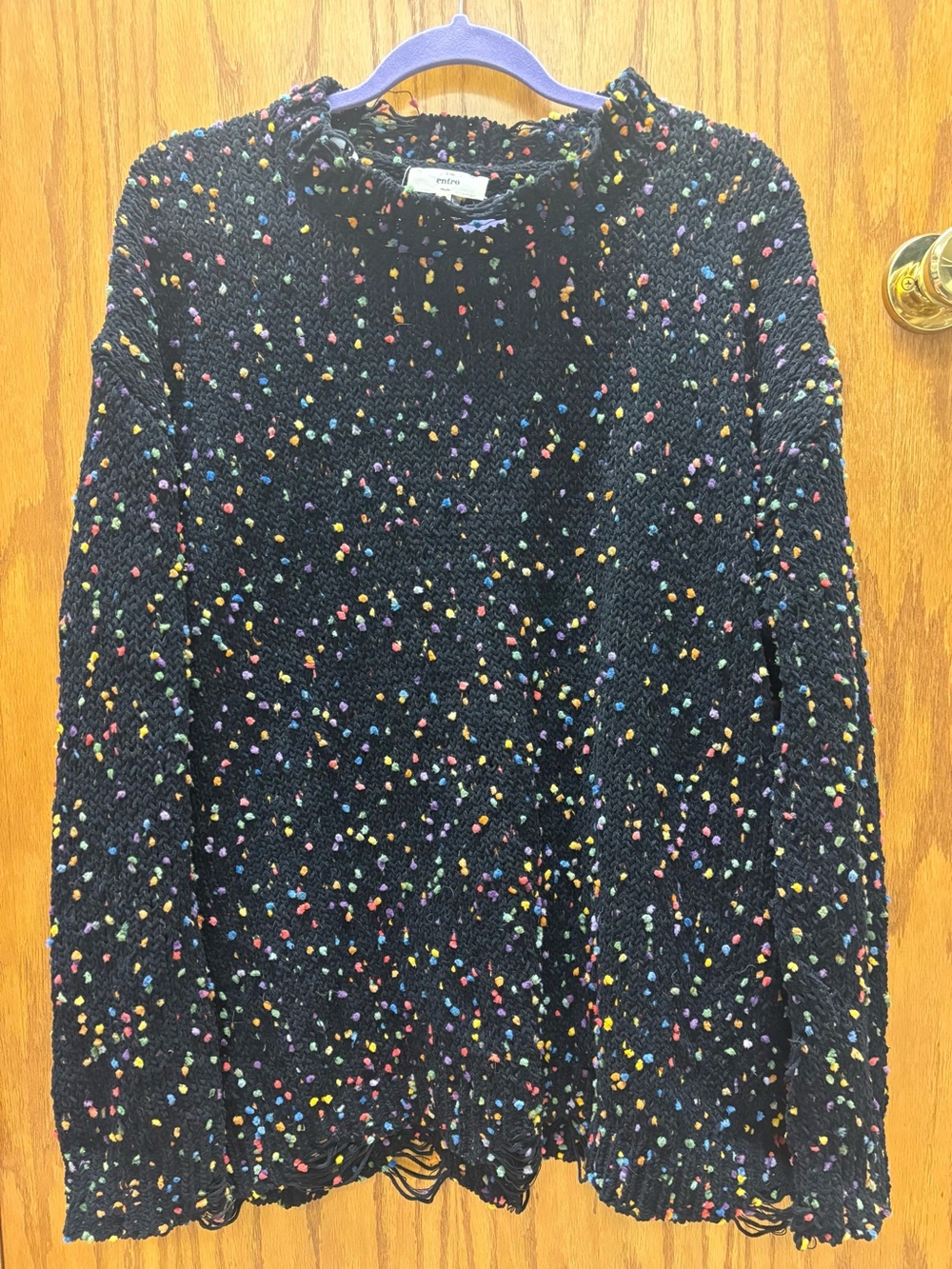 entro Black Popcorn Knit Sweater with Multicolor Speckles